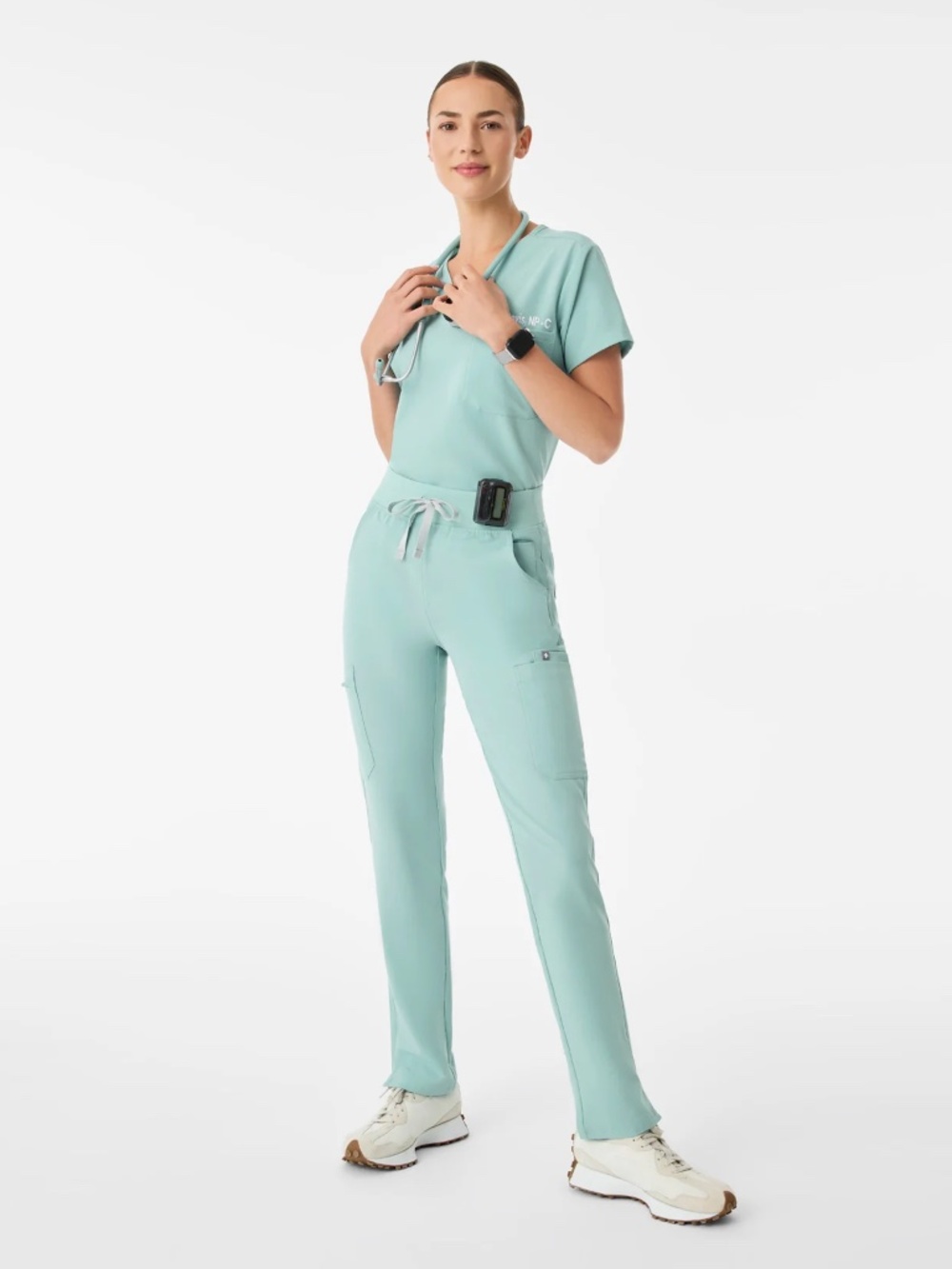 FIGS Sea Glass Scrub Set XS Catarina Top / XS Petite Yola High-Rise Slim